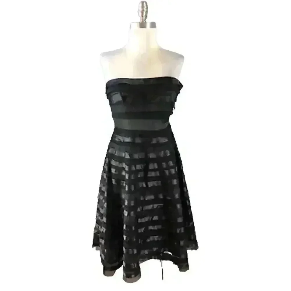 White House Black Market Women's Black Cotton/Silk/Poly Strapless Fit & Flare St